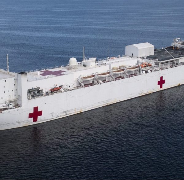 190903-N-IA905-1016
LA BREA, Trinidad And Tobago (Sept. 3, 2019) The hospital ship USNS Comfort (T-AH 20) is anchored off the coast of La Brea, Trinidad and Tobago as the ship prepares for a five-day medical mission. Comfort is working with health and government partners in Central America, South America, and the Caribbean to provide care on the ship and at land-based medical sites, helping to relieve pressure on national medical systems strained by an increase in Venezuelan migrants. (U.S. Navy photo by Mass Communication Specialist 2nd Class Morgan K. Nall/Released)